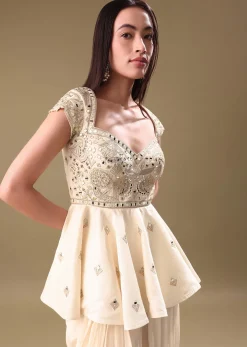 Off White Dhoti With Embroidered Top
