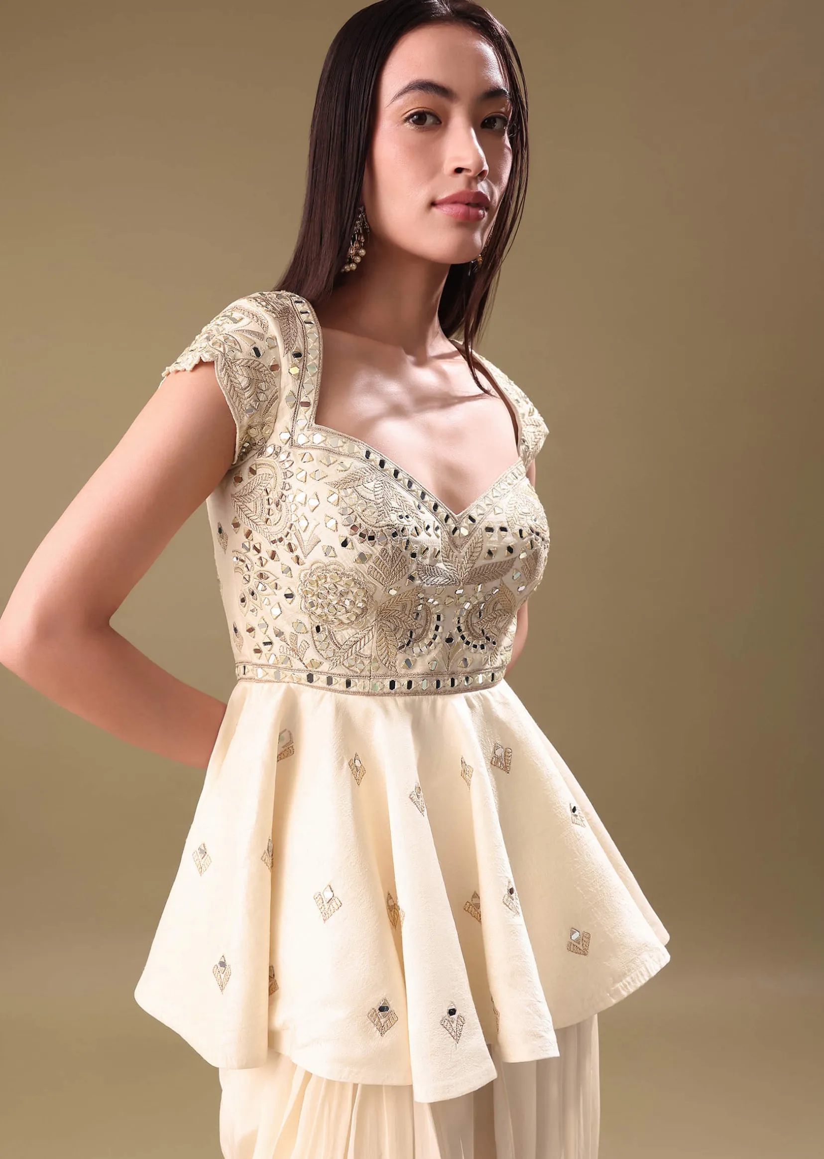 Off White Dhoti With Embroidered Top