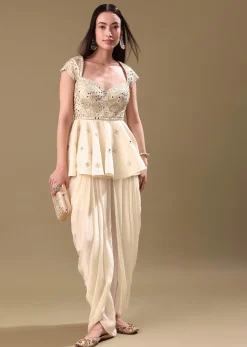 Off White Dhoti With Embroidered Top