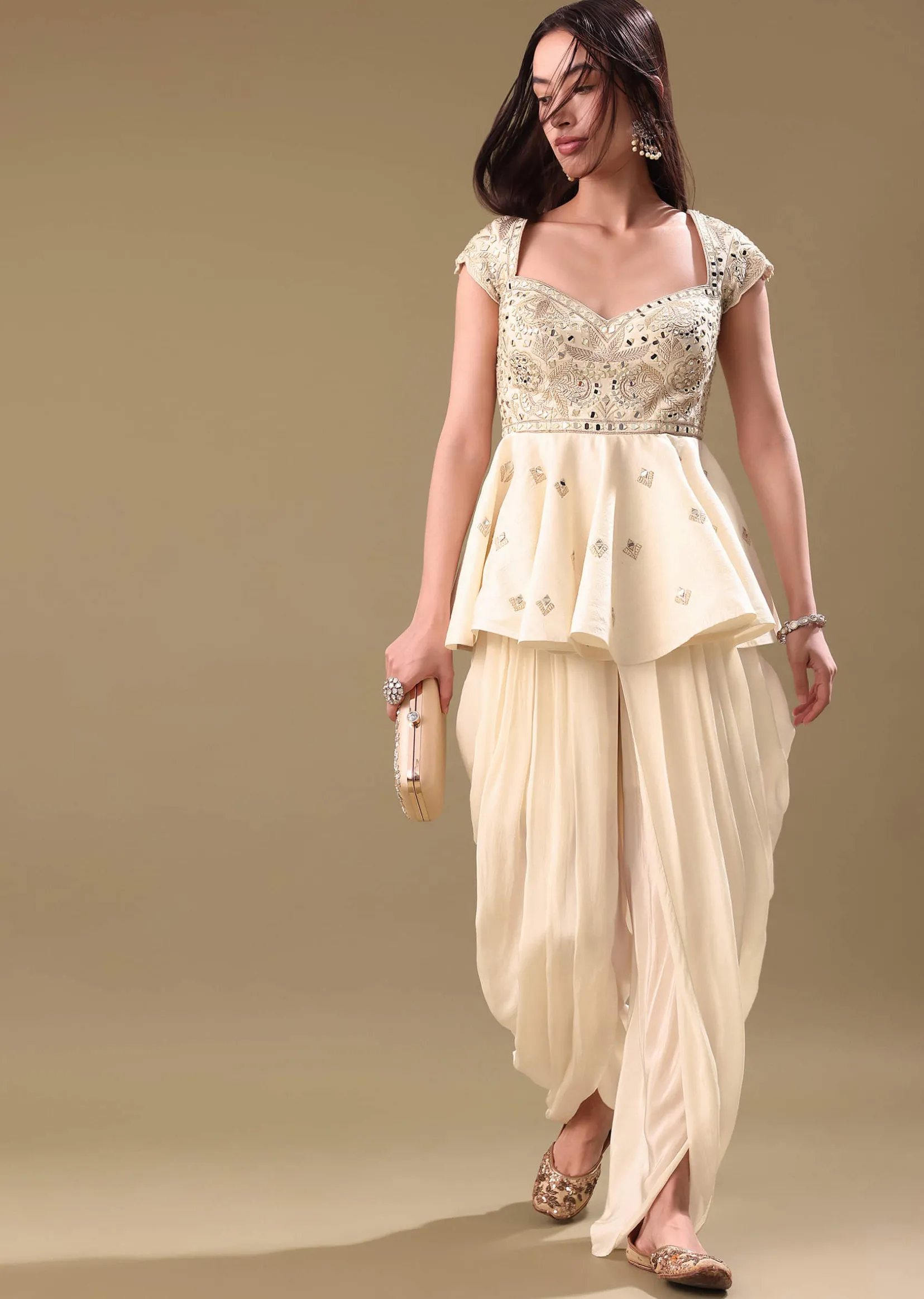 Off White Dhoti With Embroidered Top