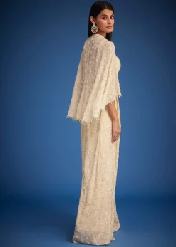 Off White Embroidered Cape Palazzo Set