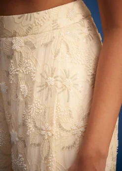 Off White Embroidered Cape Palazzo Set