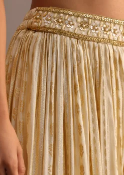 Off White Embroidered Croptop With Banarasi Weave Palazzo And Choker Dupatta