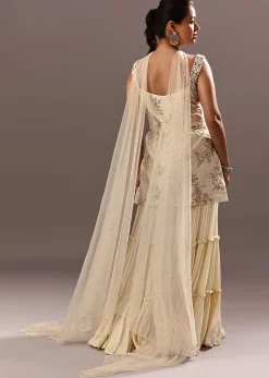 Off White Embroidered Kurta Sharara With Choker Dupatta