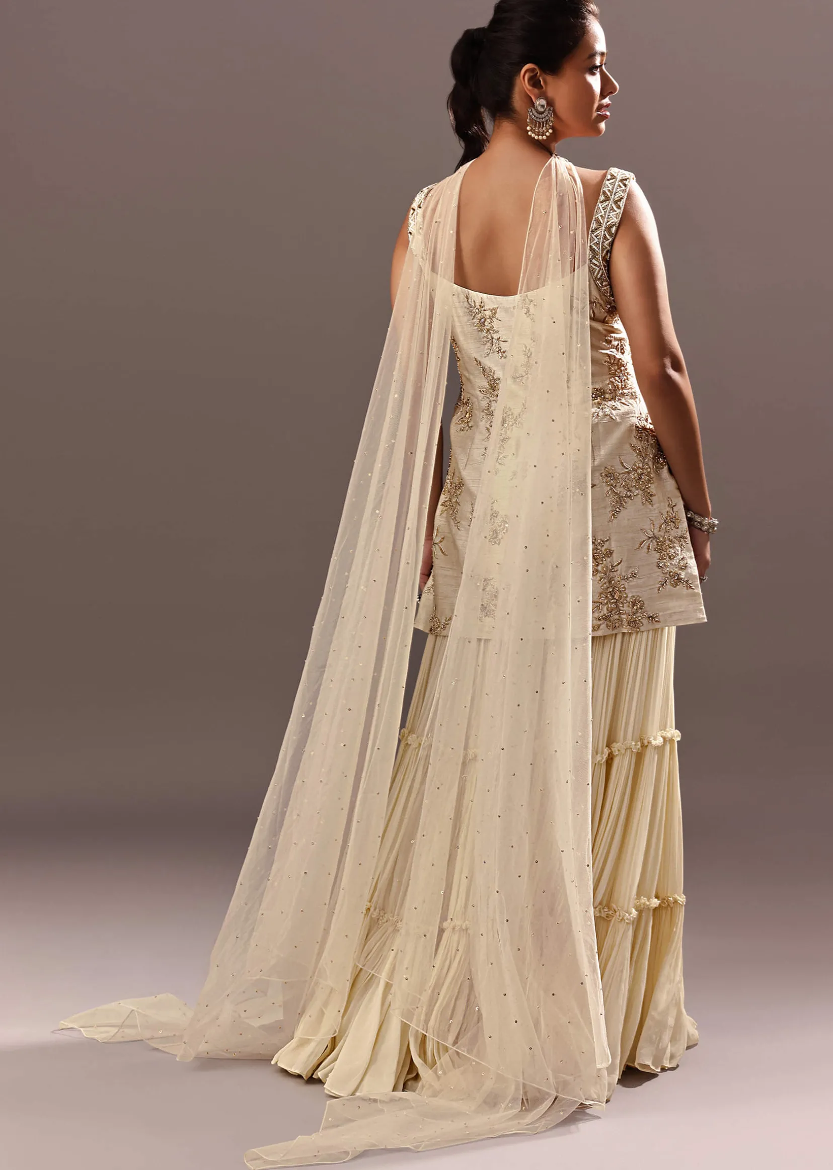 Off White Embroidered Kurta Sharara With Choker Dupatta