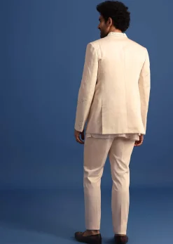 Off White Embroidered Linen Jodhpuri Suit