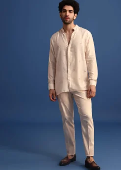Off White Embroidered Linen Jodhpuri Suit