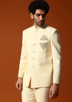 Off White Embroidered Silk Jodhpuri Suit For Men