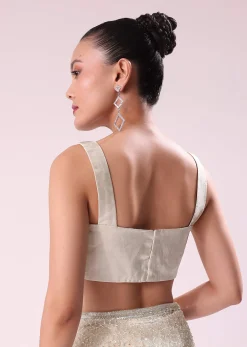 Off White Fancy Sequence Net Saree With Pleated Stitched