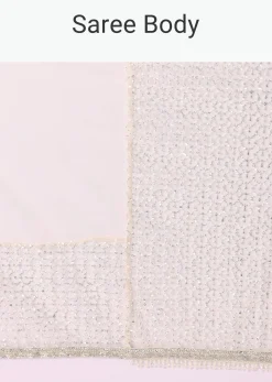 Off White Fancy Sequence Net Saree With Pleated Stitched