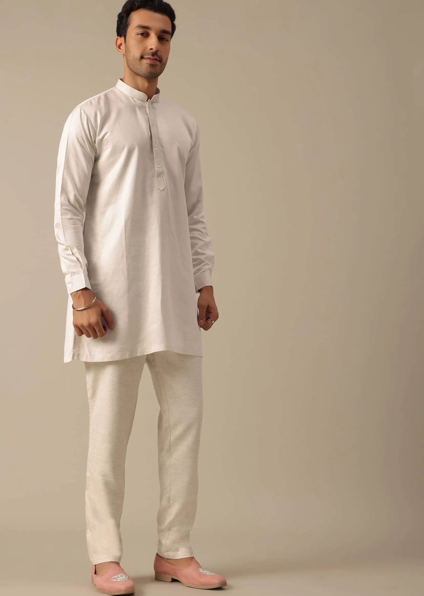 Off White Floral Embroidered Jacket Kurta Set