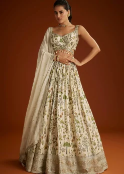 Off White Floral Printed Lehenga Choli With Butti Work Dupatta