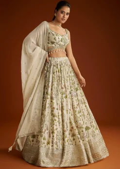 Off White Floral Printed Lehenga Choli With Butti Work Dupatta