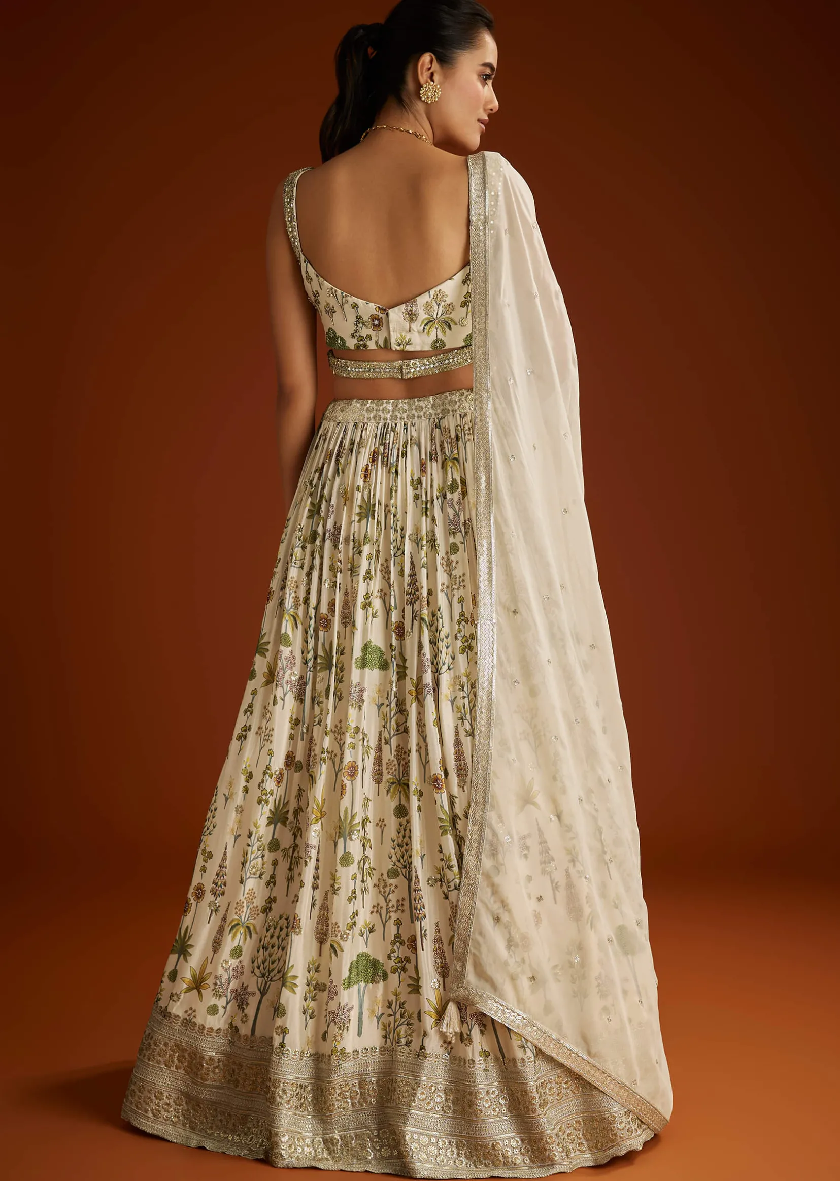 Off White Floral Printed Lehenga Choli With Butti Work Dupatta
