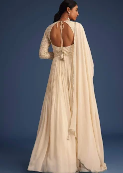 Off White Georgette Embellished Anarkali With Dupatta