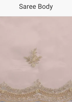 Off White Glass Tissue Saree With Embroidered Scallop Border