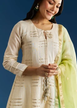 Off White Gotta Work Chanderi Anarkali With Ombre Organza Dupatta