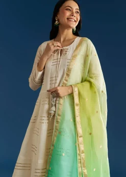 Off White Gotta Work Chanderi Anarkali With Ombre Organza Dupatta