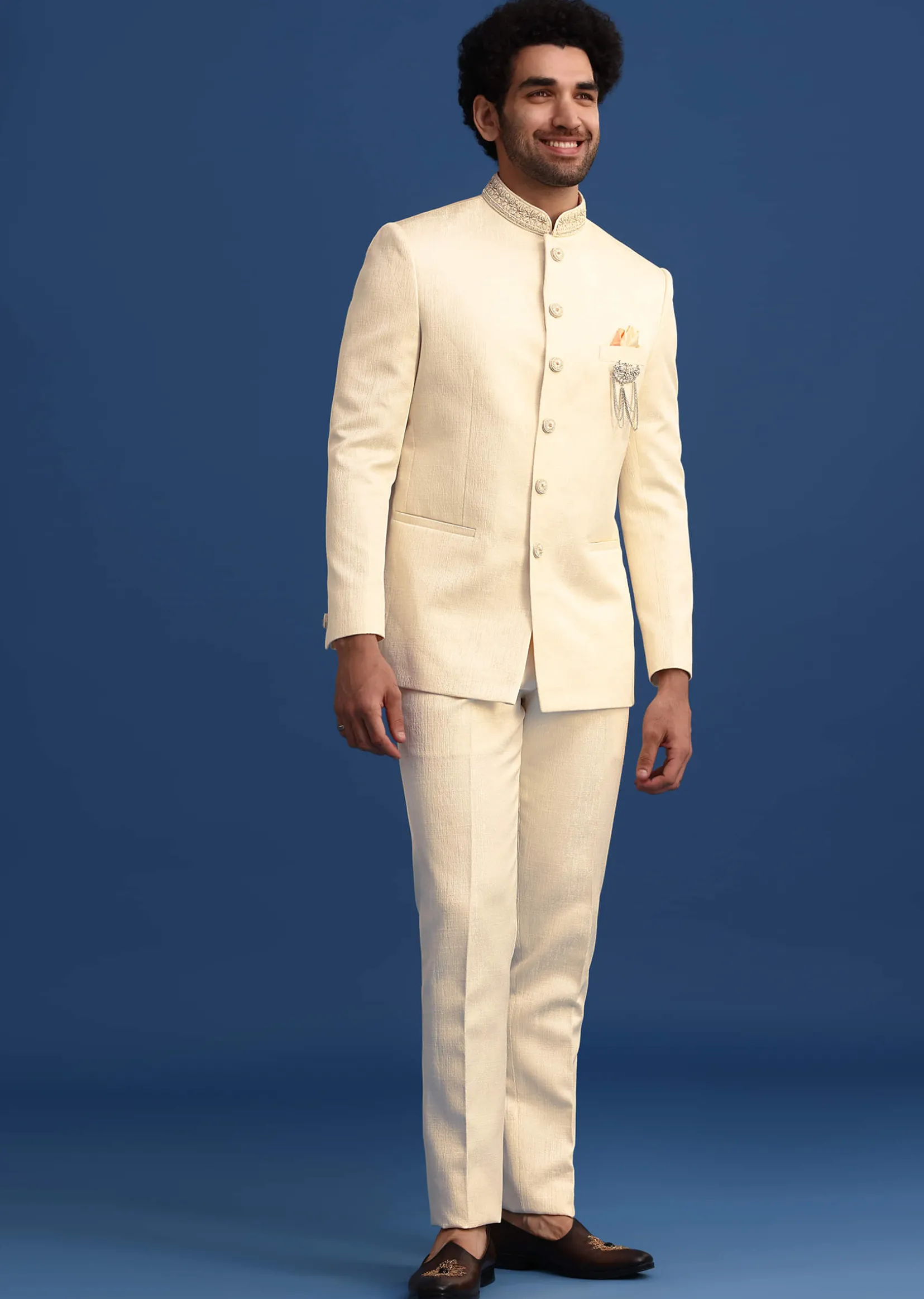 Off White Hand Embroidered Jodhpuri Set