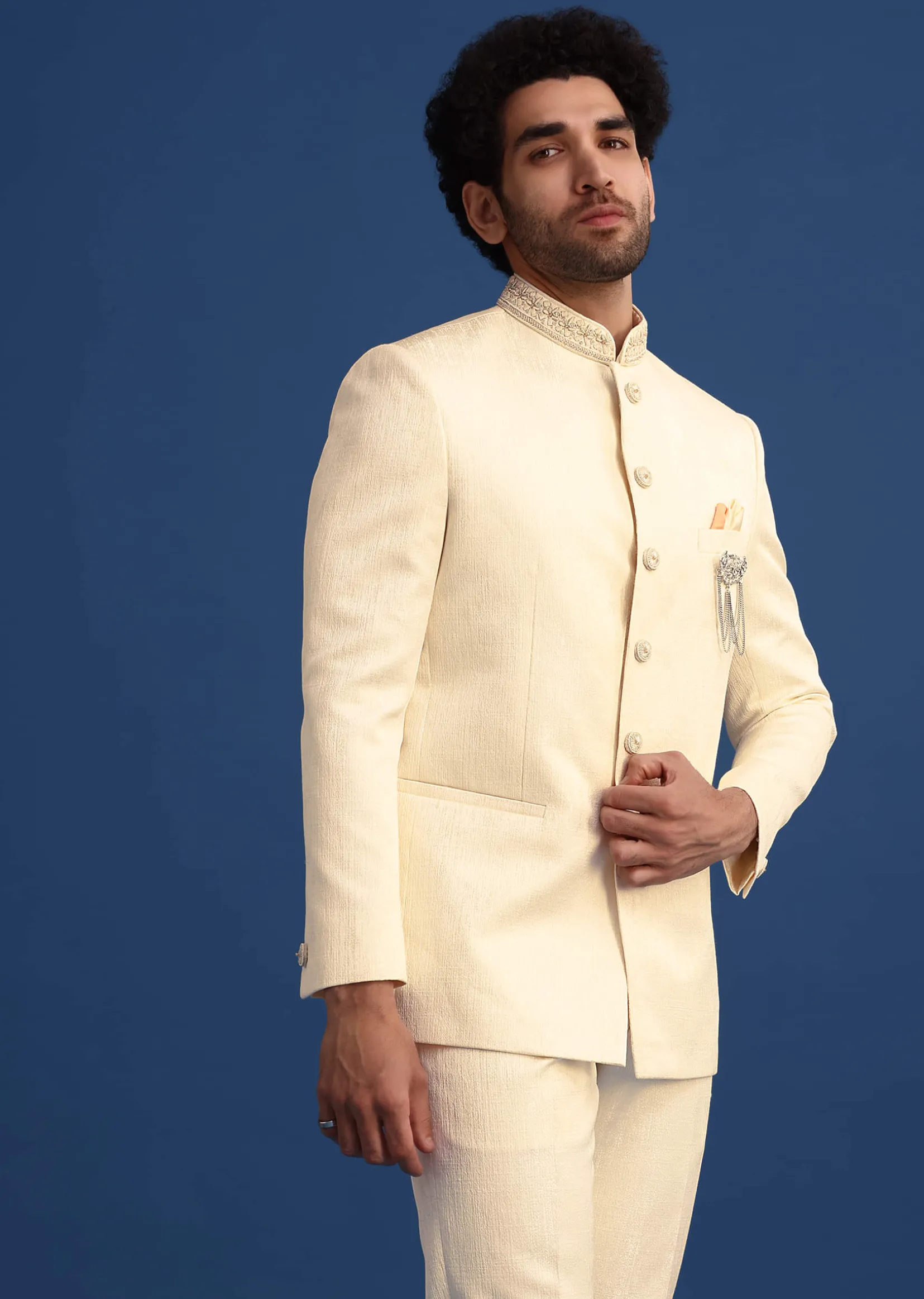 Off White Hand Embroidered Jodhpuri Set