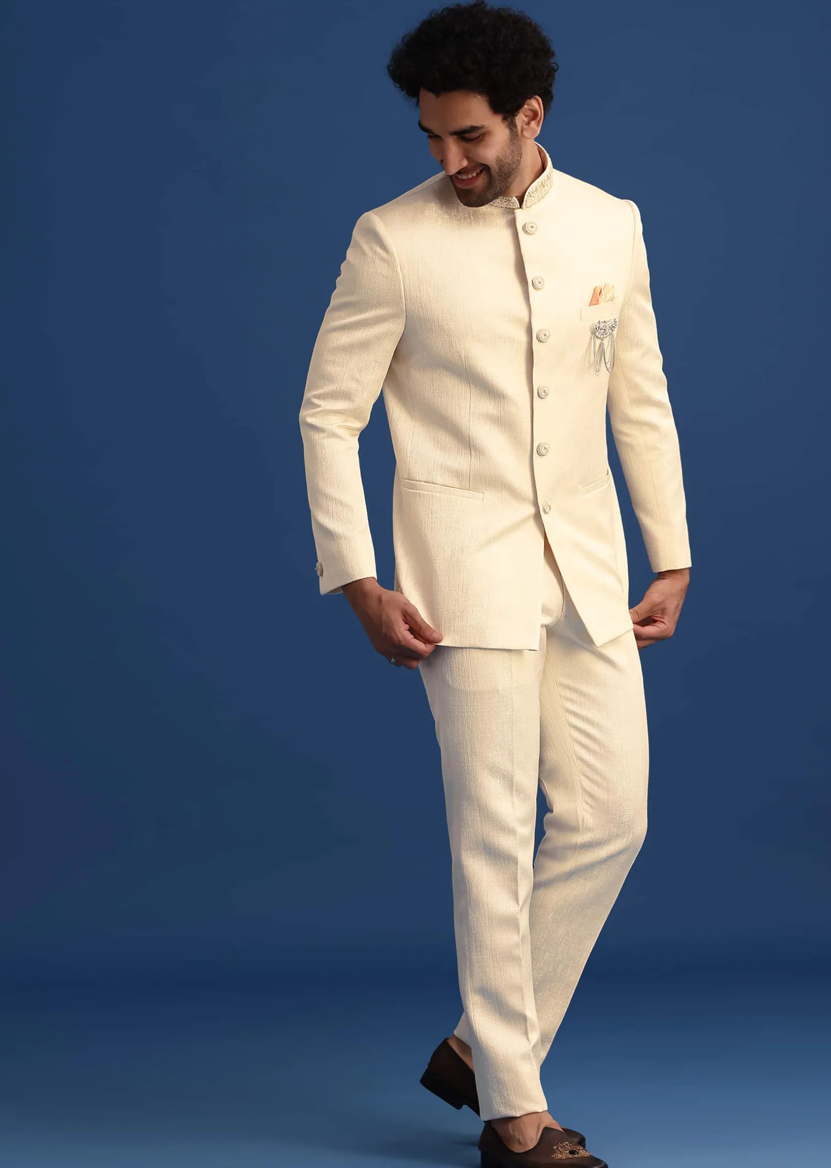 Off White Hand Embroidered Jodhpuri Set