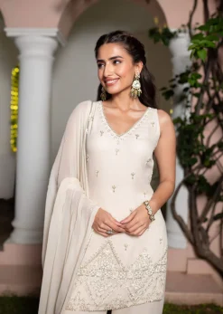 Off White Hand Embroidered Sharara Suit With Dupatta