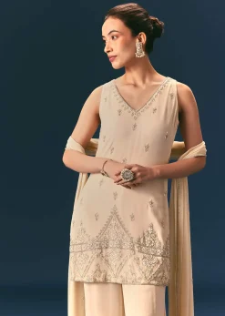 Off White Hand Embroidered Sharara Suit With Dupatta