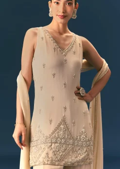 Off White Hand Embroidered Sharara Suit With Dupatta