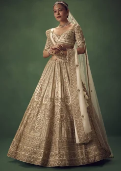 Off White Hand Embroidered Lehenga Set
