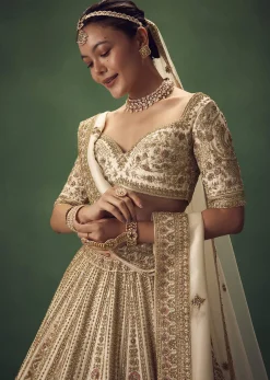 Off White Hand Embroidered Lehenga Set