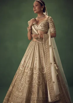 Off White Hand Embroidered Lehenga Set