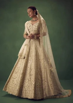 Off White Lehenga Set With Zari And Sequins Work
