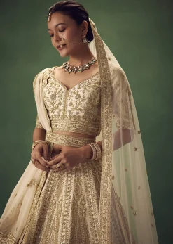 Off White Lehenga Set With Zari And Sequins Work