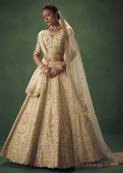 Off White Lehenga Set With Zari And Sequins Work