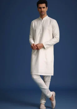 Off White Lucknowi Sherwani Set With Sequin Work