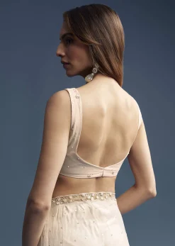 Off White Net Saree With Sequins Embroidery
