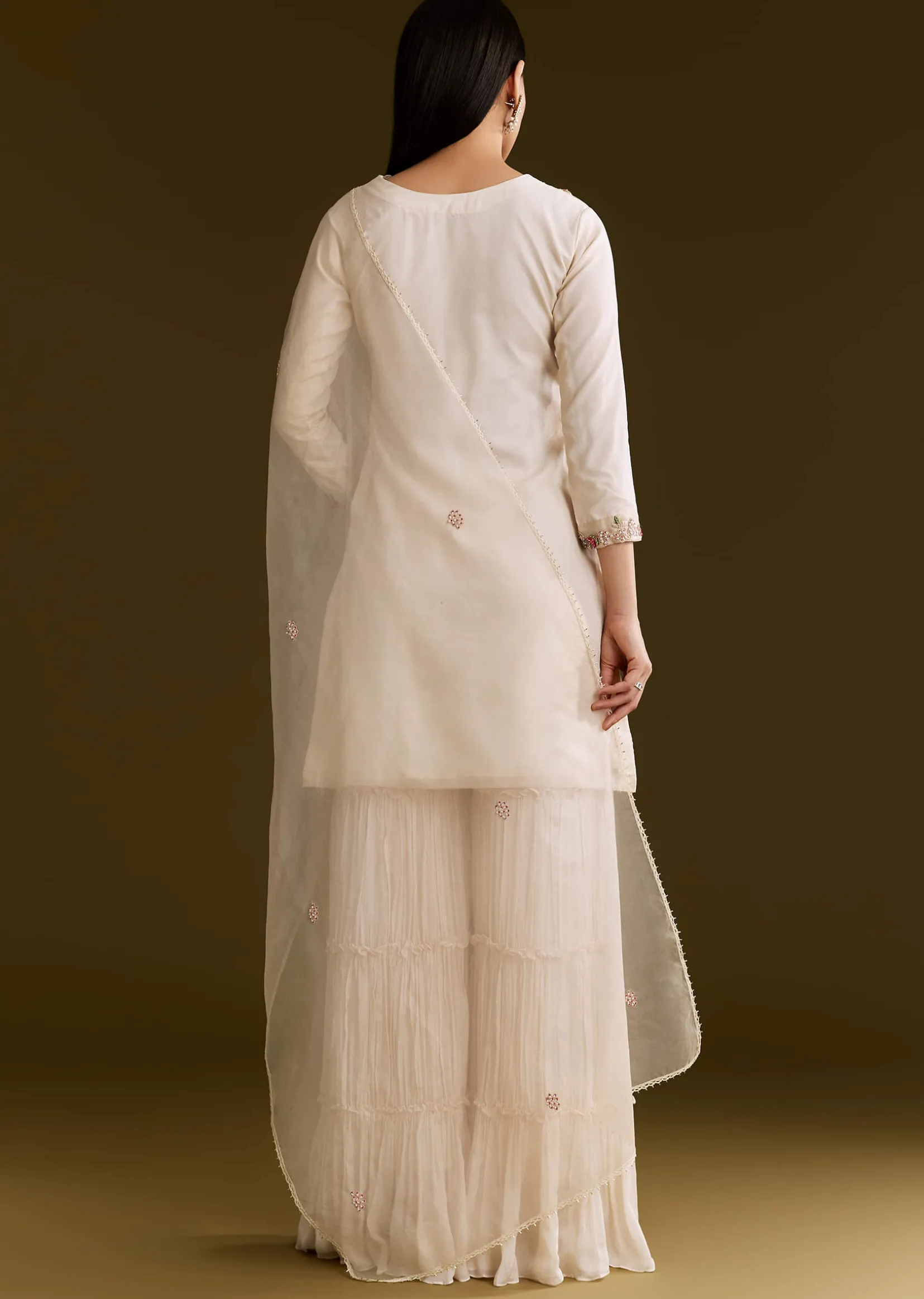 Off White Organza Embroidered Kurta Set With Dupatta