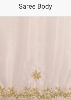 Off White Organza Tissue Saree With Beaded Scallop Border