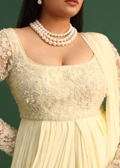 Off White Pallu Style Draped Anarkali Suit