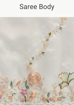 Off White Paper Tissue Saree With Floral Embroidery