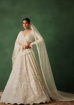 Off White Pearl Embroidered Lehenga Set With Dupatta