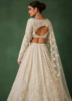 Off White Pearl Embroidered Lehenga Set With Dupatta