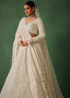 Off White Pearl Embroidered Lehenga Set With Dupatta
