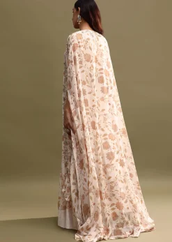 Off White Printed Chiffon Lehenga Choli Set