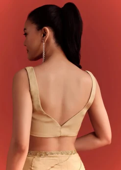 Off White Saree In Chinnon With Cutdana Work