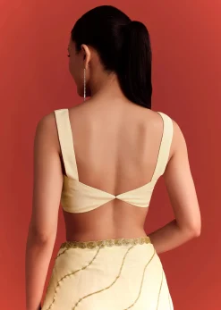 Off White Saree In Chinnon With Cutdana Embroidery