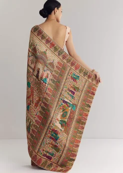 Off White Saree In Natural Traditional Prints