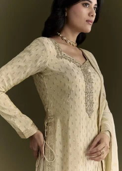 Off White Sequin Zardosi Kurta With Zari Badla Work Border Dupatta