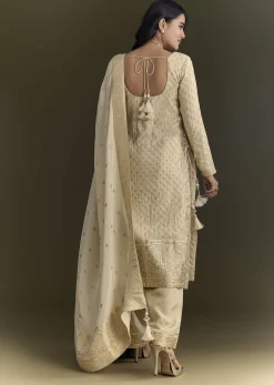 Off White Sequin Zardosi Kurta With Zari Badla Work Border Dupatta