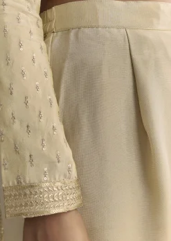 Off White Sequin Zardosi Kurta With Zari Badla Work Border Dupatta